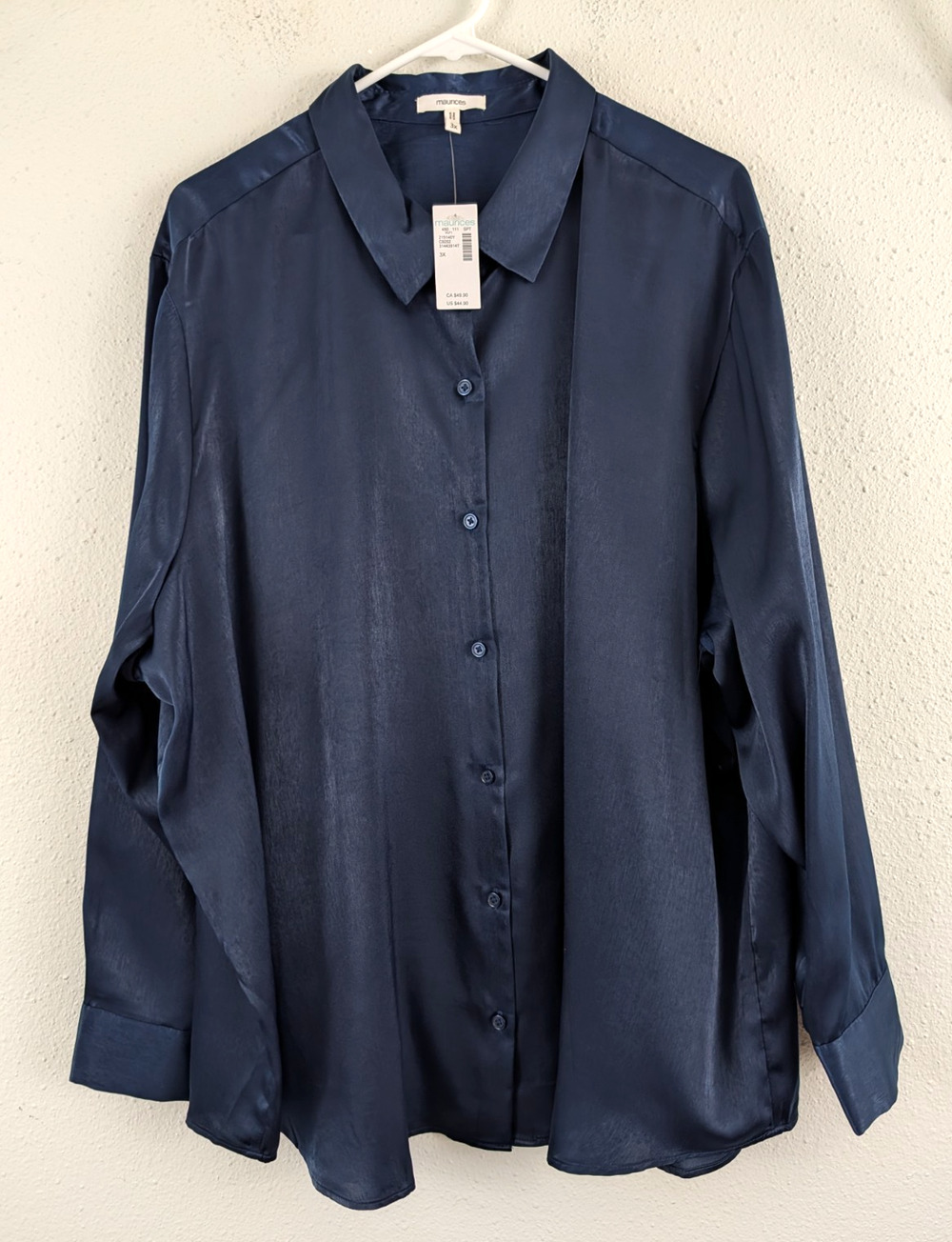 Maurices sz 3X Satin like Shirt dark blue buttons long sleeves top 1873